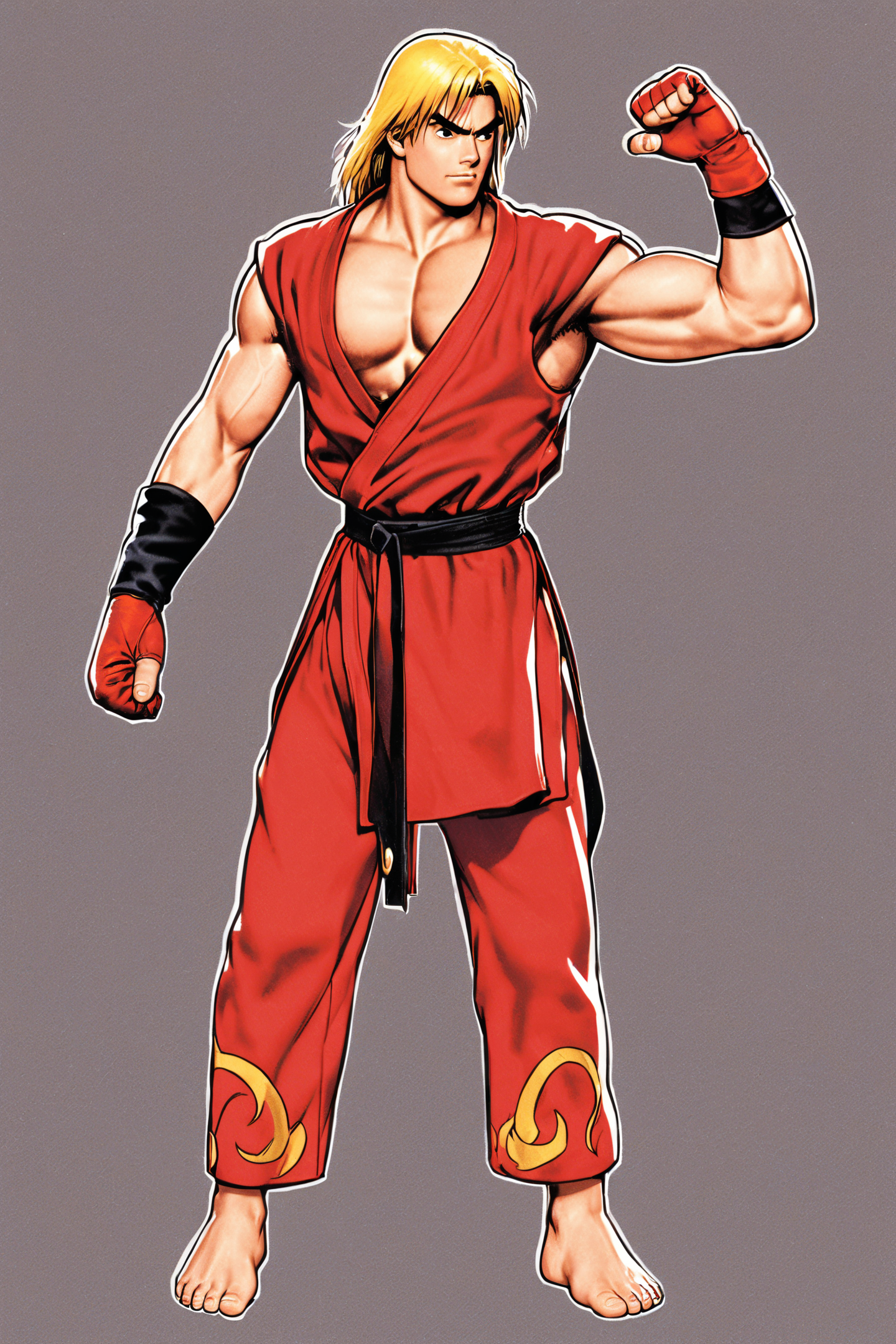 36357-1888450140-ken masters,1boy,male focus,solo,blonde hair,barefoot,red dougi,gloves,standing,__lora_shinkiro_XL_v2_0.9_,.png
